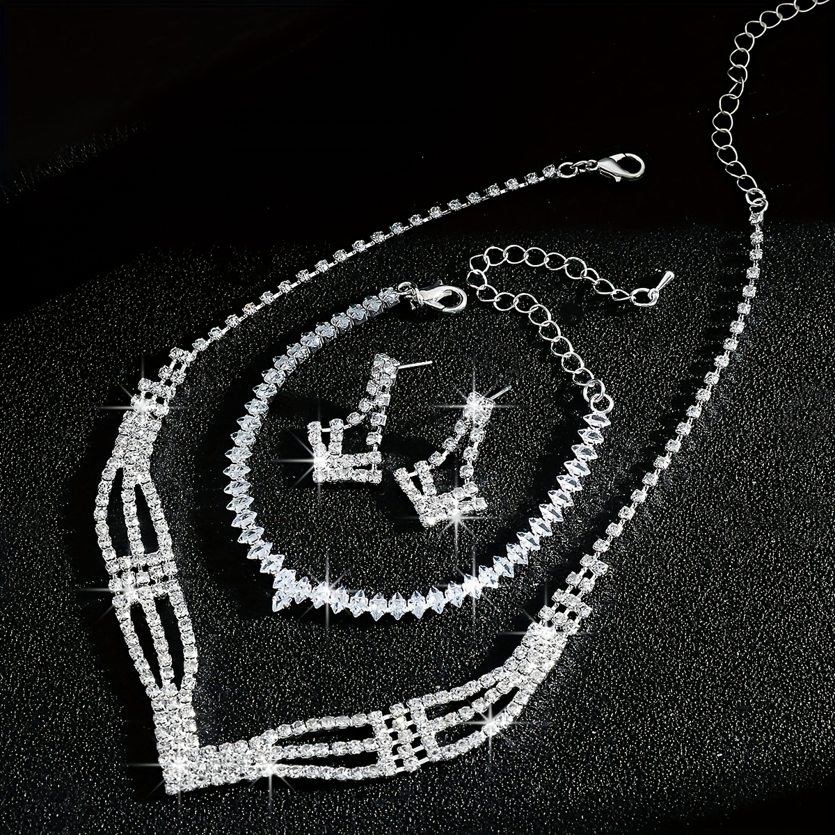 Fashionable Rhinestone Geometric Jewelry Set for Bride